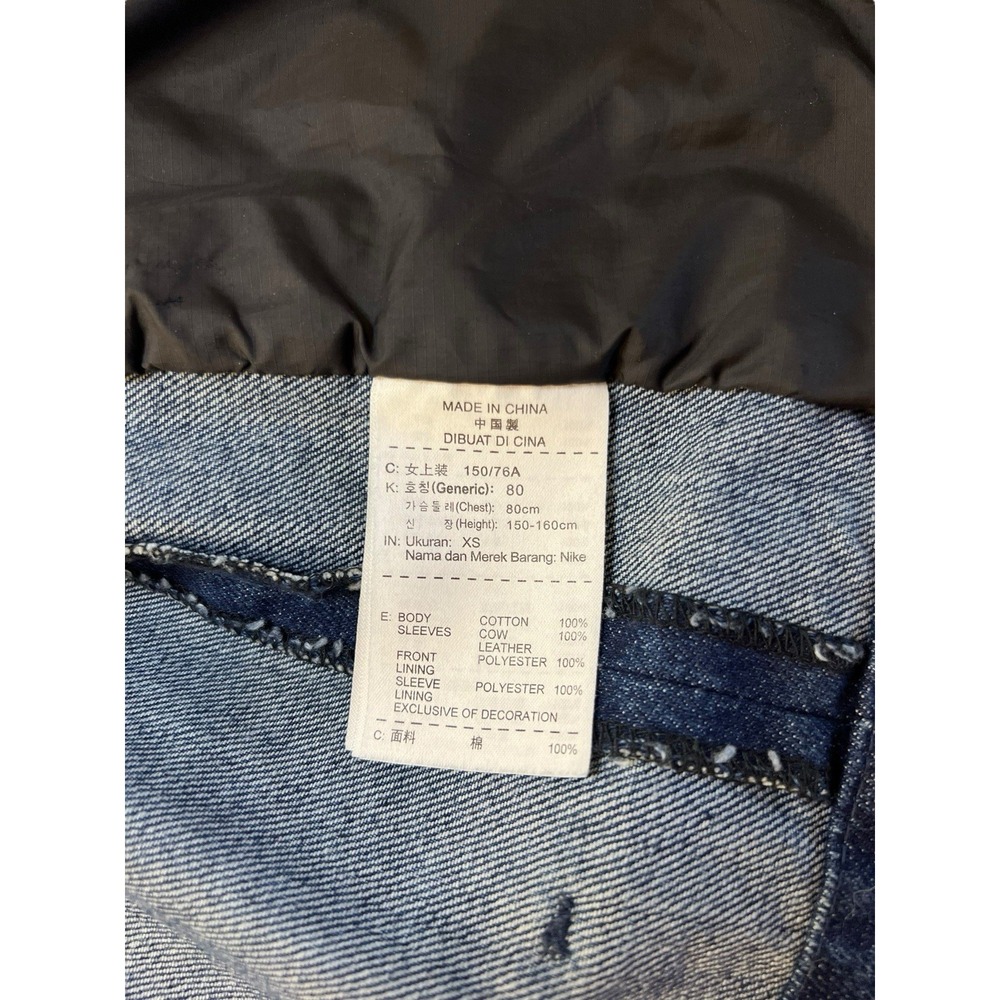 NIKE NSW Size XS Cow Leather Destroyer Jacket 452663 Black Denim Moto Women's - Picture 9 of 10